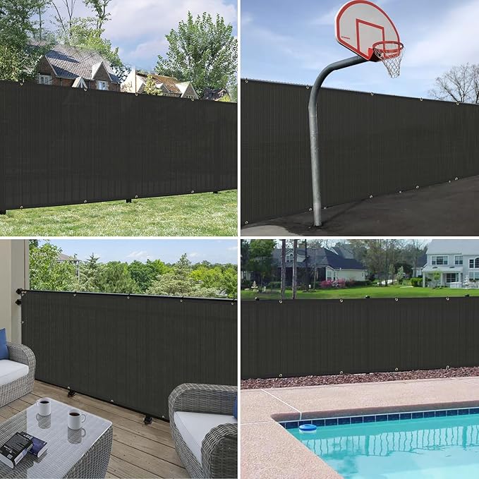 Windscreen4less Privacy Fence Screen Heavy Duty Windscreen Fencing Mesh Fabric Shade Net Cover with Brass Grommtes for Outdoor Wall Garden Yard Pool Deck, 8'x92' Black