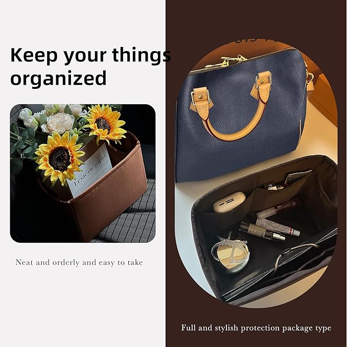 DGAZ Silk Purse Organizer Insert Fits LV Speedy 16/20/25/30/35/45 bags，Silky Smooth Bag Organizer，Luxury Handbag & Tote Shaper（Global Brown，SP20）