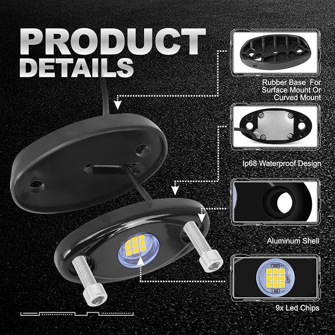 12 Pods LED Rock Lights Neon Underglow Light for Car Truck ATV SUV Under Body Glow Light Trail Fender Lighting (White)