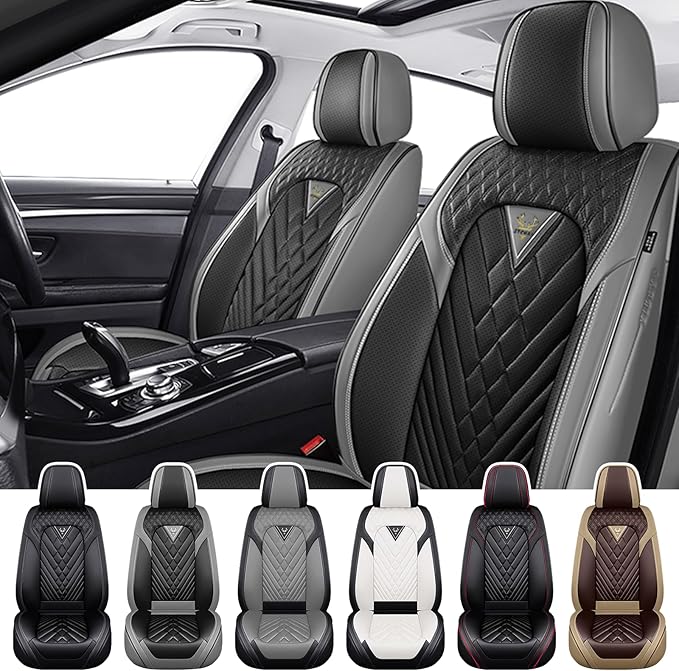 Truck Seat Covers for Ram 1500 2009-2026, Waterproof Premium Leather Full Coverage Car Seat Cover, Muscle Sport Style Auto Interior Seat Cover Sets (Front Set/Gray Black)
