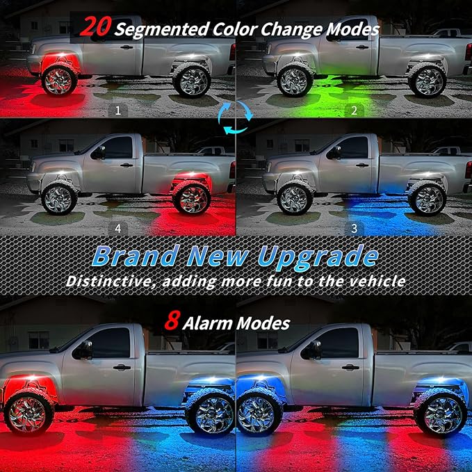8Pods Segmented RGB LED Rock Lights Kit with APP/RF Remote Control, Upgraded Multicolor Underglow Neon Brake Light Music Mode Waterproof 12V Fender Lights for Trucks Pickup Jeep Golf Cart ATV UTV