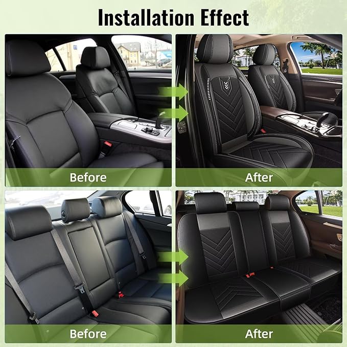 AOMSAZTO Full Set Seat Covers Fit for Mazda 3 2010-2019: 2 Row 5 Seats Faux Leather Waterproof Seat Covers Automotive Seat Cushion Protector(Black&Grey)