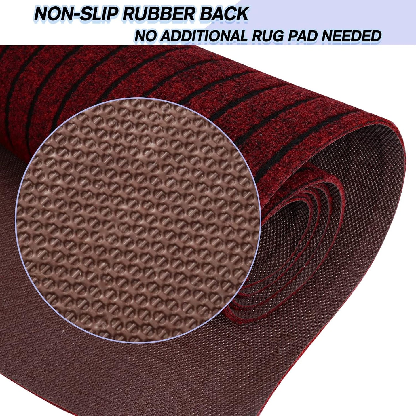 Custom Size Backed Non-Slip Area Rugs Runner, Easy Clean, Waterproof Runner Rugs for Hallway Entryway, Kitchen, Laundry, 2FT x 30FT, Red Stripe