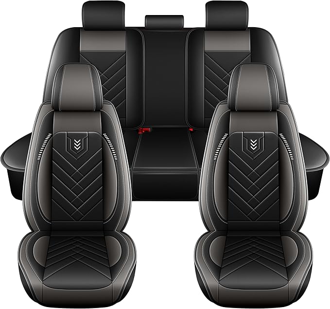 AOMSAZTO Car Seat Cover for Chevrolet Chevy Tahoe 2011-2025 2026 Full Set, Leather Car Seat Protector Waterproof, Non Slip Car Seat Cushion, Interior Seat Covers Automotive Accessories - Black&Grey
