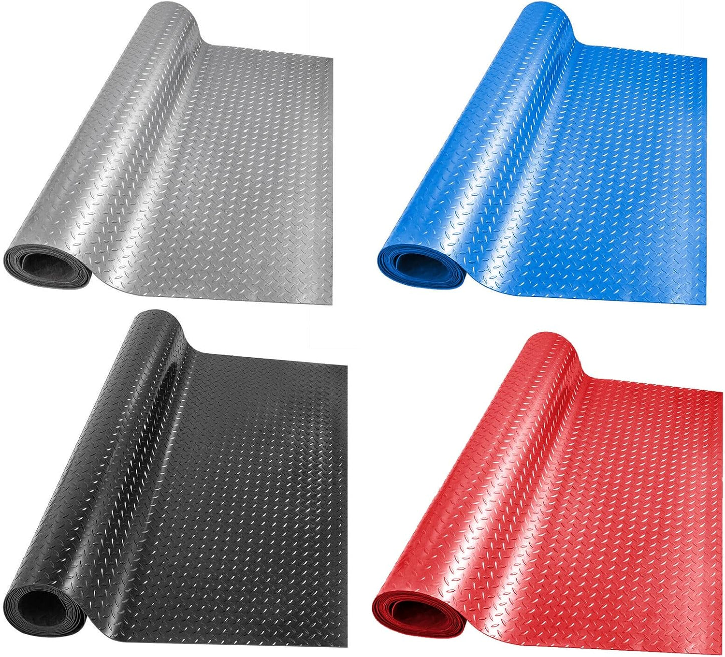 Boshen 5Ft x 12Ft Garage Floor Mat 2.5mm Thickened Rubber Flooring Roll 60sqft Diamond Plate PVC Rubber Trailer Mat Non-Slip Floor Protector Mat for Garage Warehouse Basement Trailer - Black