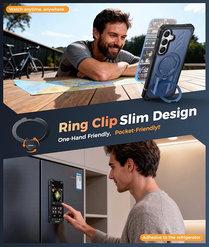 FNTCASE for Samsung Galaxy S25-FE Case: with [Magnetic Ring Kickstand] [Screen Protector] [Compatible with MagSafe] [Military-Grade Drop Protection] Heavy Duty Full Body Protective Phone Cover Blue