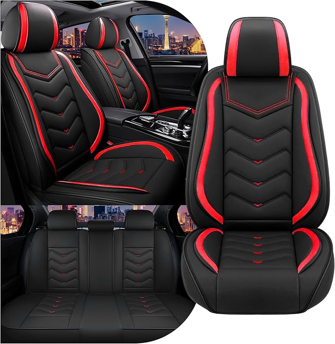 CTDS Car Seat Covers for Chevy Malibu 2000-2026, Stylish Sport Seat Cover, Premium Nappa Leather Car Seat Cover. Automobile Seat Covers Sets.(Standard 5 Seats/Black Red)