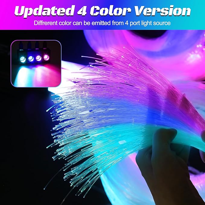 Split Car Starlight Headliner Kit, 4 Colors 12W Meteor Fiber Optic Starlight Kit, 1000pcs*0.02in*9.8ft+240 RGBW Sound Activate Shooting Star Lights for Ceiling Car Roof/Home Decor
