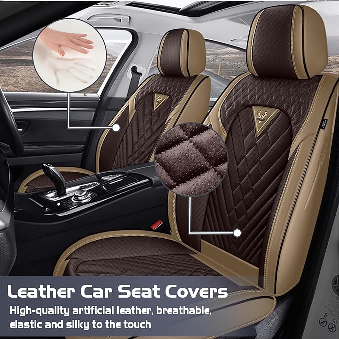 Truck Seat Covers for Ram 1500 2009-2026, Waterproof Premium Leather Full Coverage Car Seat Cover, Muscle Sport Style Auto Interior Seat Cover Sets (Full Set/Brown Coffee)