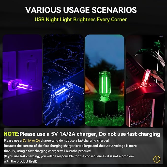 4 PCS USB Night Light, Touch Dimmable Mini USB LED Car Interior Ambient Lights, Portable Plug-in Glass Bottle Night Lamp for Car, Tent, Desk, Bedside(2Red&2Blue)