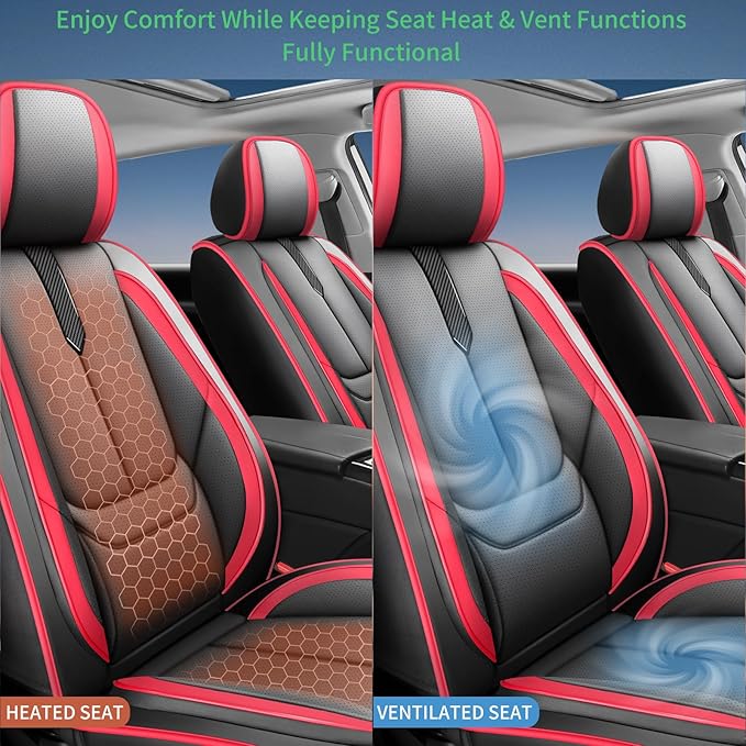 Fit Honda Fit Car Seat Covers for Honda Fit 2007-2019 2020-Upgraded Premium Waterproof & Breathable Leather,Airbag Compatible,All-Weather Seat Cushion Protector,2 Front/Black-Red