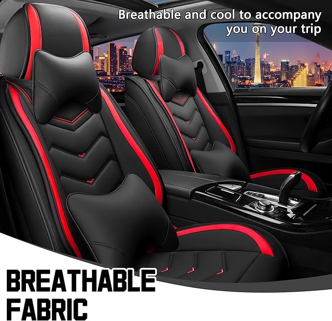 CTDS Car Seat Covers for Hyundai Kona 2018-2026, Stylish Sport Seat Cover, Premium Nappa Leather Car Seat Cover. Automobile Seat Covers Sets.(Luxury 2 Seats/Black Red)