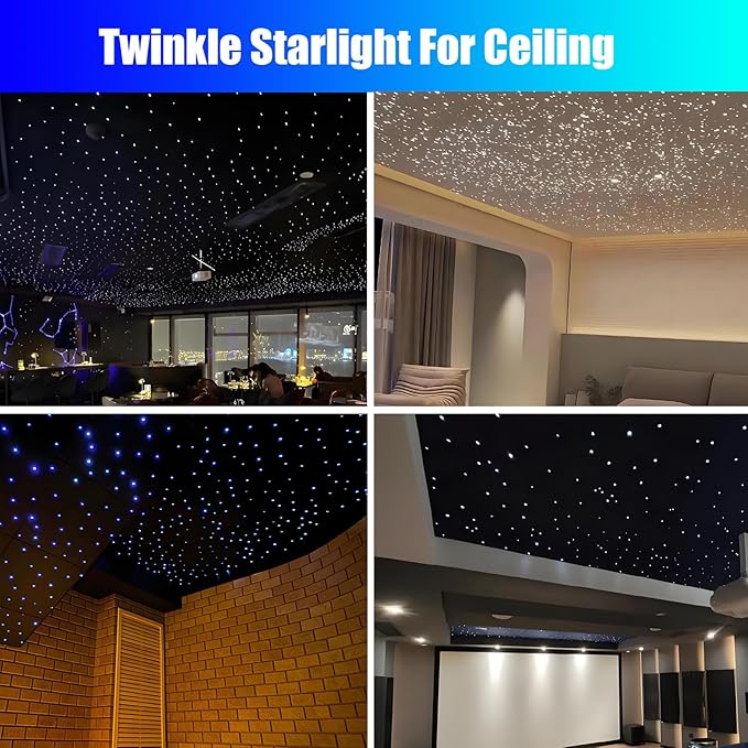 16W Car Home Starlight Headliner Kit, Twinkle & Sound Activate RGBW Fiber Optic Lights with APP & Remote Control, Star Lights for Ceiling Decoration, 450 pcs 9.8ft