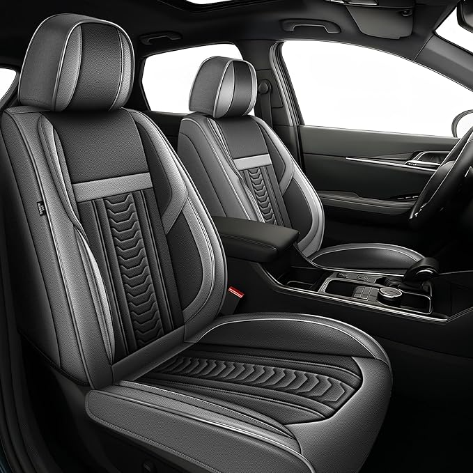 TTX LIGHTING for Toyota Corolla 2000-2019 Seat Covers: Waterproof Leather Seat Protector with Airbag Compatible (2 Front Seats,Black&Gray)