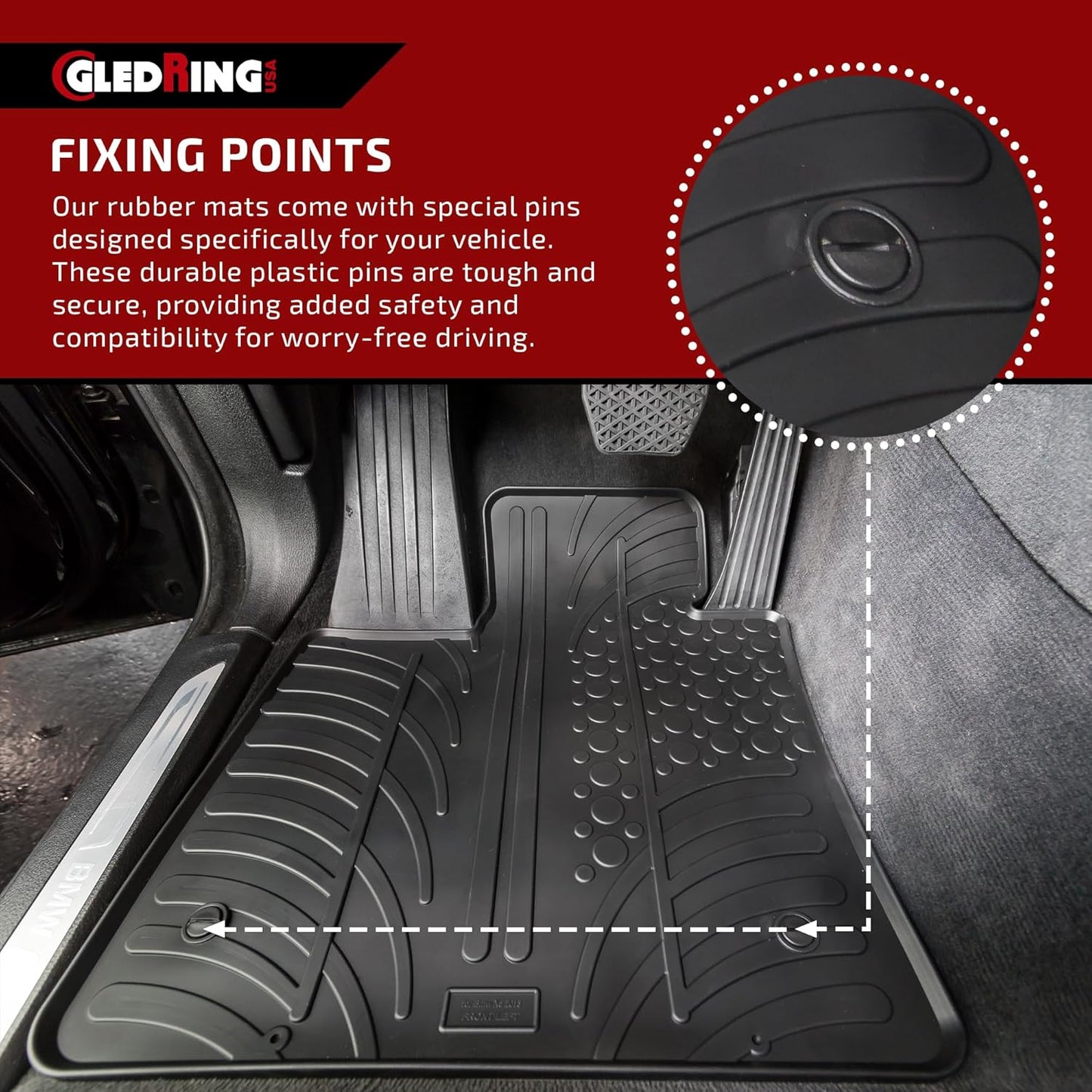 Gledring USA Custom Fit All-Weather Rubber Floor Mats Intended for Mercedes - Benz GLK 2010-2015, No Trimming Required, Tailored Custom Fit, Protects from Rain, Mud, & Snow
