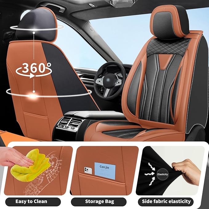 Fit Rogue Car Seat Covers Compatible with Nissan Rogue 2011-2025 2026 - Full Set Premium Leather， Waterproof Breathable， All-Weather Seat Cushion Protecto&Airbag Compatible（Brown & Black