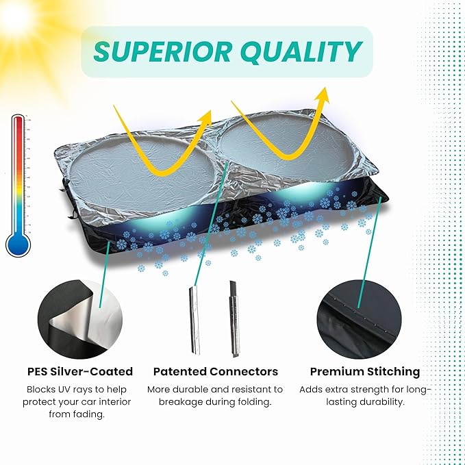 Windshield Sun Shade -Certified 99.87% UVB & 99.02% UVA Car Sun Shade. Award Winning Sunshade - Patented Technology | Compatible for Cadillac XT4 2019-2025 | Car Shades by Kinder Fluff