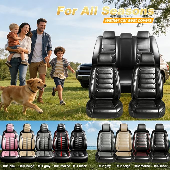 Fit Colorado Car Seat Covers (Front Pair) for Select Chevy/Chevrolet Colorado 2015-2026 - Premium Full Coverage Leather, Waterproof & All Weather Seat Cushion Protector, Black