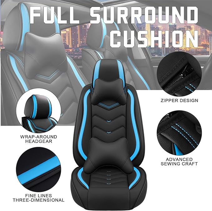 CTDS Car Seat Covers for Jeep Grand Cherokee L 2021-2026, Stylish Sport Seat Cover, Premium Nappa Leather Car Seat Cover. Automobile Seat Covers Sets.(Luxury 5 Seats/Black Blue)