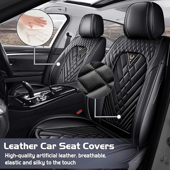 Truck Seat Covers for Chevy Silverado 3500 2007-2026, Waterproof Premium Leather Full Coverage Car Seat Cover, Muscle Sport Style Auto Interior Seat Cover Sets (Front Set/Black)