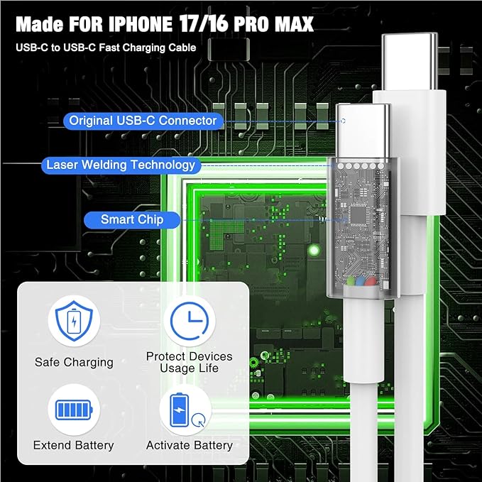 45W iPhone 17 16 Pro Max Charger Fast Charging,3Pack USB C Fast Charger Block with Long 10/10/6FT C to C Cable for Apple 17 Pro Max/16 Pro/15/iPad 13th,PD Quick Adapter 3.2 for iPhone 17-Blue