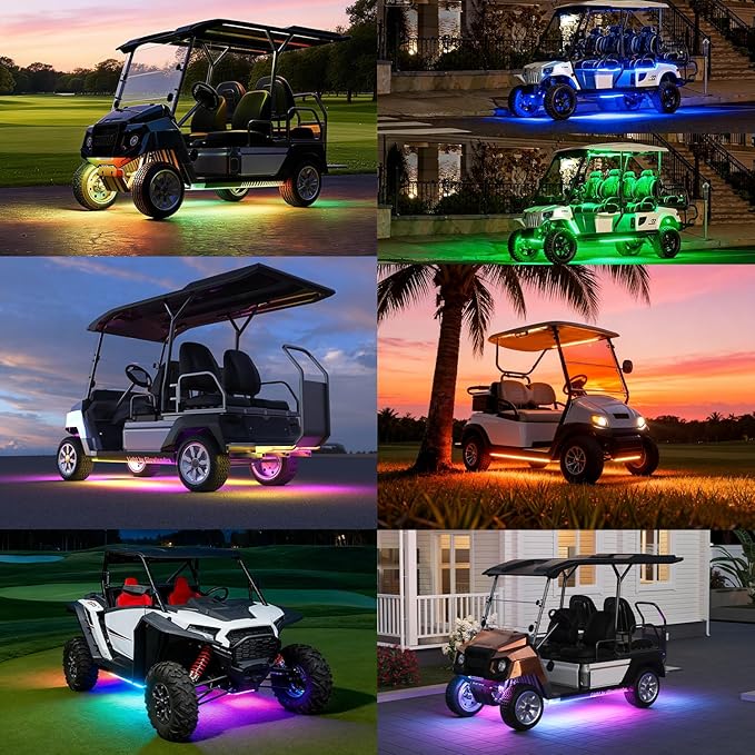 6PCS Golf Cart Underglow LED Light Kit with Built-in 12V-80V Reducer & Canopy Lights, APP & Remote Control, Sound Active Music Sync, IP67 Waterproof, Battery Drain Protect, for EZGO Yamaha Club Car