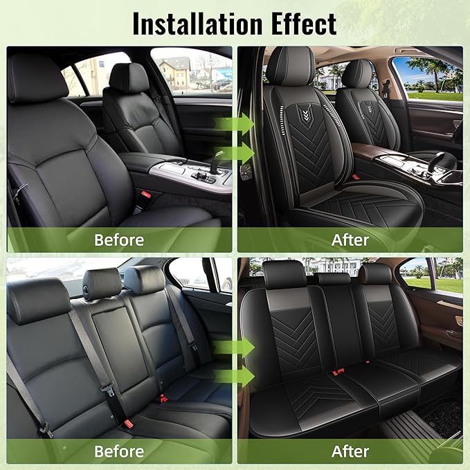 AOMSAZTO Car Seat Covers Full Set Fit for Nissan Pathfinder 2011-2025 2026 Waterproof Faux Leather Car Seat Cushions Automotive 5 Seat Covers Set（Black&Grey）