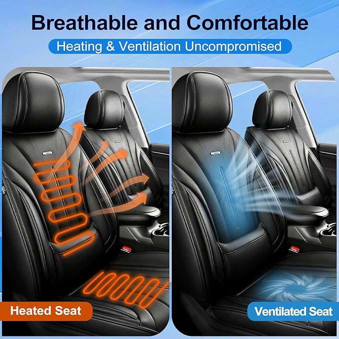 Fit CX-5 Car Seat Covers (Front Pair) for Select Mazda CX5 2013-2024 2025 2026 - Premium Full Coverage Leather, Airbag Compatible, Waterproof & All Weather Seat Cushion Protector, Black