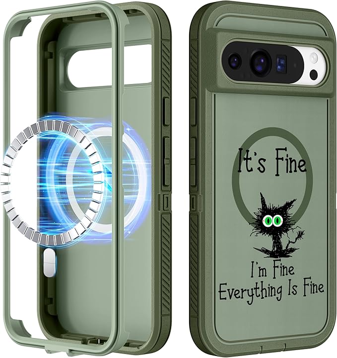 for Google Pixel 9 Pro XL Case - Compatible with MagSafe Women Girls Cute Magnetic Protective Cover Cool Cat Kawaii Girly Design Heavy Duty Shockproof Phone Case for Pixel 9 Pro XL 6.8"