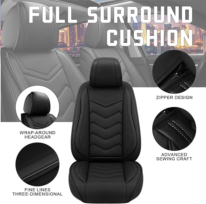 CTDS Car Seat Covers for Chevy Trax 2015-2026, Stylish Sport Seat Cover, Premium Nappa Leather Car Seat Cover. Automobile Seat Covers Sets.(Standard 2 Seats/Pure Black)