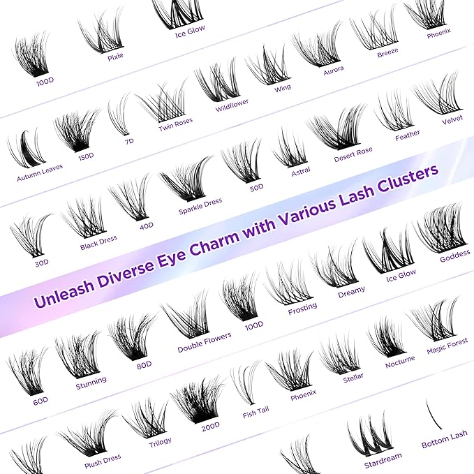 Lash Extension Kit DIY Lash Clusters Kit Eyelash Extensions Individual Lashes Extensions with (BondSeal,Tweezers,Remover,Astral+Feather,8-16mm)