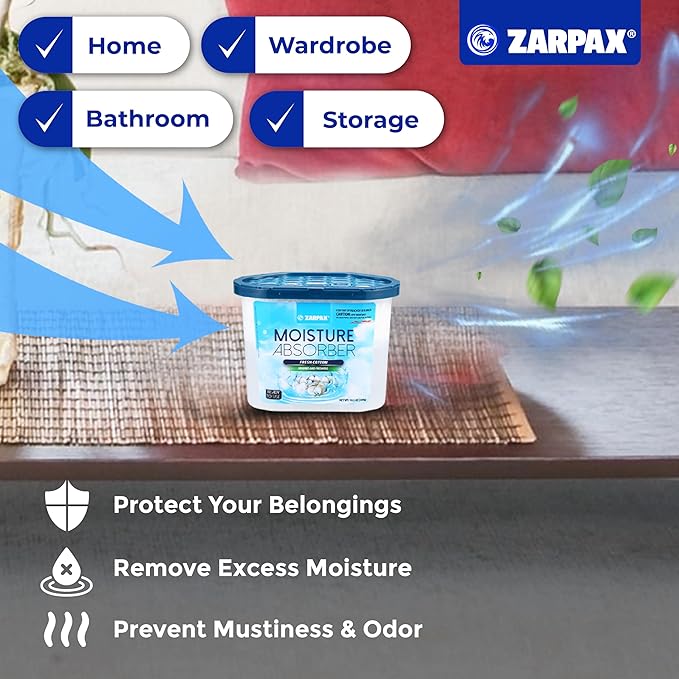 ZARPAX Moisture Absorber Fresh Cotton 10.5 oz/300g | Removes Moisture, Damp & Humidity | Odor Absorber With Fresh Cotton Fragrance | Moisture Trap for Bathroom, Closet, Kitchen | Set of 15