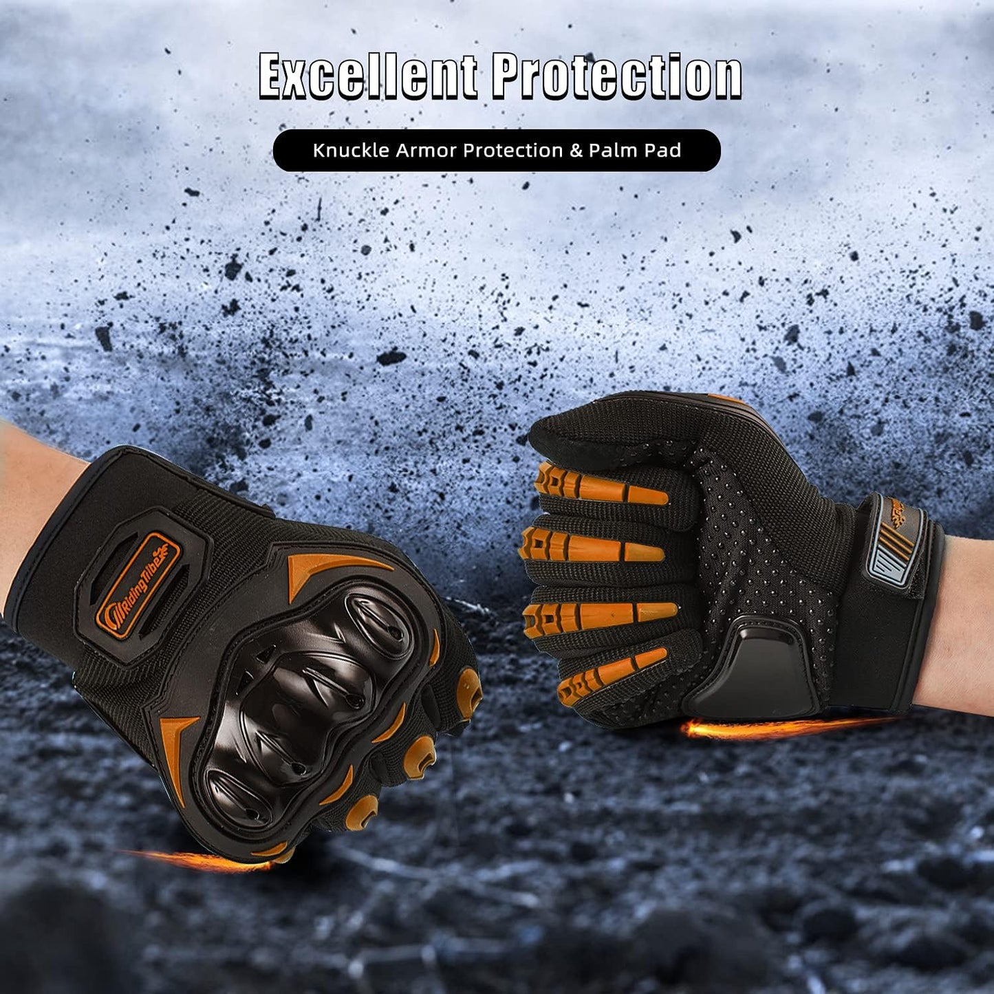Motorcycle Gloves for Men and Women Full Finger Touchscreen Mountain Dirt Bike Gloves for Powersports BMX ATV MTB Driving Motocross Cycling Gloves(XL, Orange)