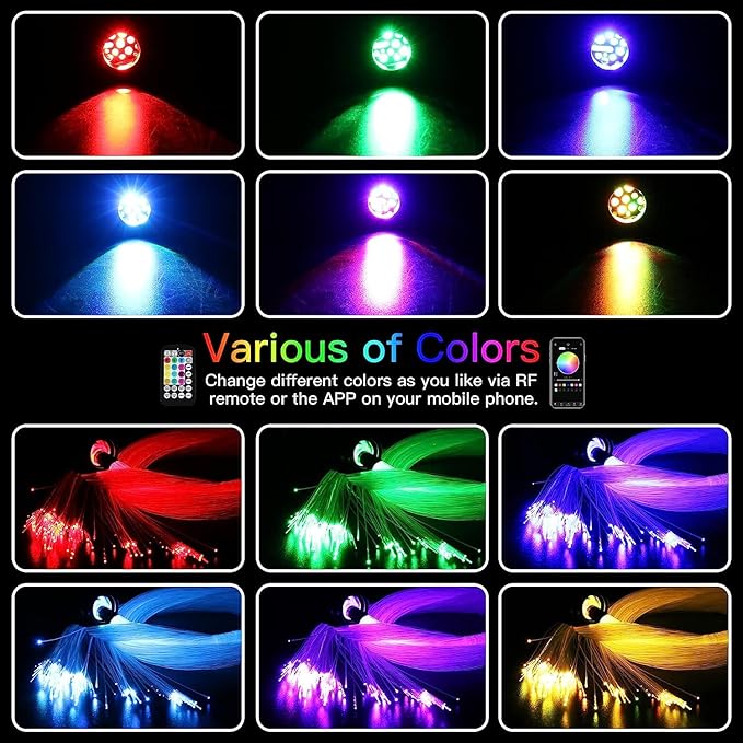 AMKI Updated 16W RGBW Fiber Optic Light Twinkle + Sound Activated 300pcs 0.03in 9.8ft Cables APP Remote Music Control Car Home Starlight Headliner Star Ceiling Light Kit