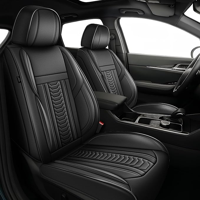 TTX LIGHTING for Ford Fusion 2010-2020 Seat Covers: Waterproof Leather Seat Protector with Airbag Compatible (2 Front Seats,Black)