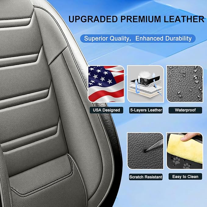 Fit CX-50 Car Seat Covers for Select Mazda CX50 2023-2026, Full Coverage Leather, Airbag Compatible, Luxury Waterproof All Weather Seat Protector, Full Set, Black+Gray
