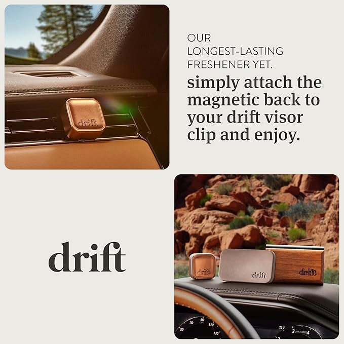 Drift Metal Vent Clip Starter Kit - Car Air Freshener - Scent Diffuser for Car - Metal Odor Eliminator - Amber