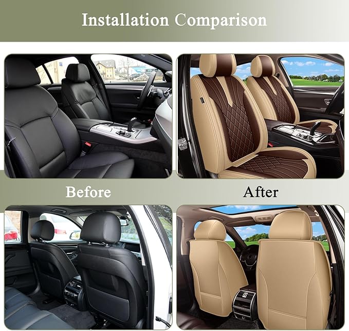 Breathable Car Seat Covers for Nissan Maxima 2011-2025 2026, Front Seats, Perforated Leather, Seat Protector, Interior Trim for Nissan Maxima Accessories (Beige&Brown)