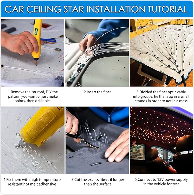 ATOKEE 10W Twinkle 400pcs Starlight Headliner Kit, 0.03in9.8ft Fiber Optic Star Lights for Car/Home Roof Use with APP/Remote Control