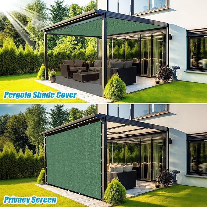 Amagenix 90% Pergola Shade Cover 9' X 14' Sun Shade Cloth with Grommets for Outdoor Garden Patio Porch, Commercial Grade 200 GSM - Cable Zip Ties Included (We Customized) GN108, Green