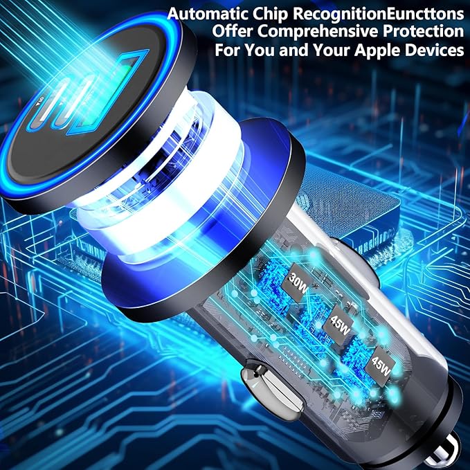 [Apple MFi Certified] iPhone 17 Car Charger, Rombica 3-Port 67W USB-C&USB-A Car Cigarette Lighter PD/QC Fast Car Charge with Type-C Braided Cord for iPhone 17/17 Pro Max/16 Pro/15/Galaxy S26/S25/Pixel