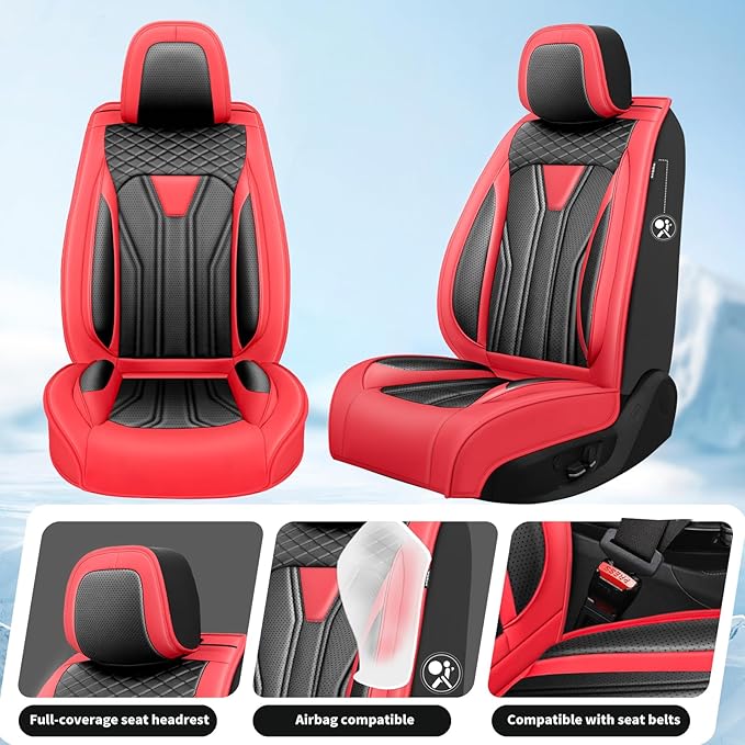 Fit Rogue Car Seat Covers Compatible with Nissan Rogue 2011-2025 2026 - Full Set Premium Leather， Waterproof Breathable， All-Weather Seat Cushion Protecto&Airbag Compatible （Red & Black