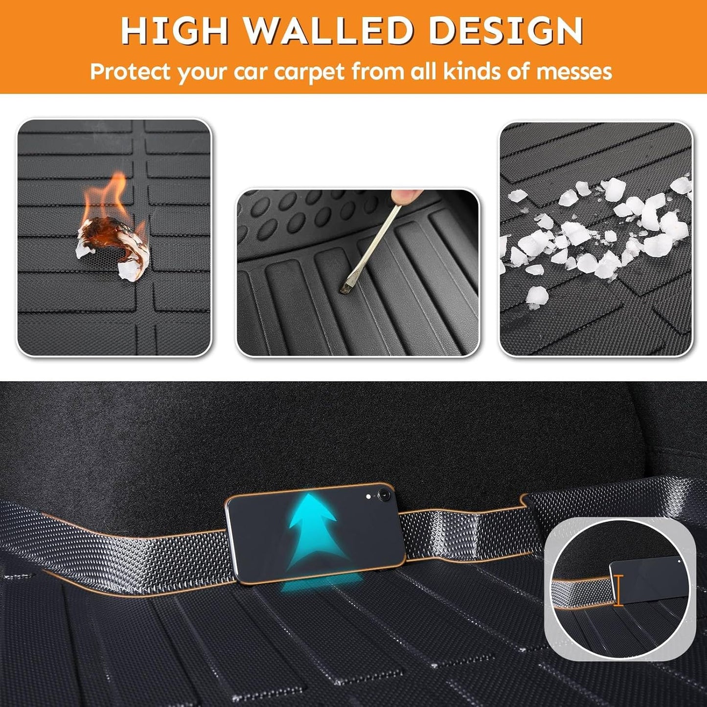 Binmotor-Floor Mats for Toyota Camry 2012-2017, Front & 2nd Row,TPE All Weather Car Accessories Mats Camry Custom Fit Rubber Liners Waterproof, Nonslip