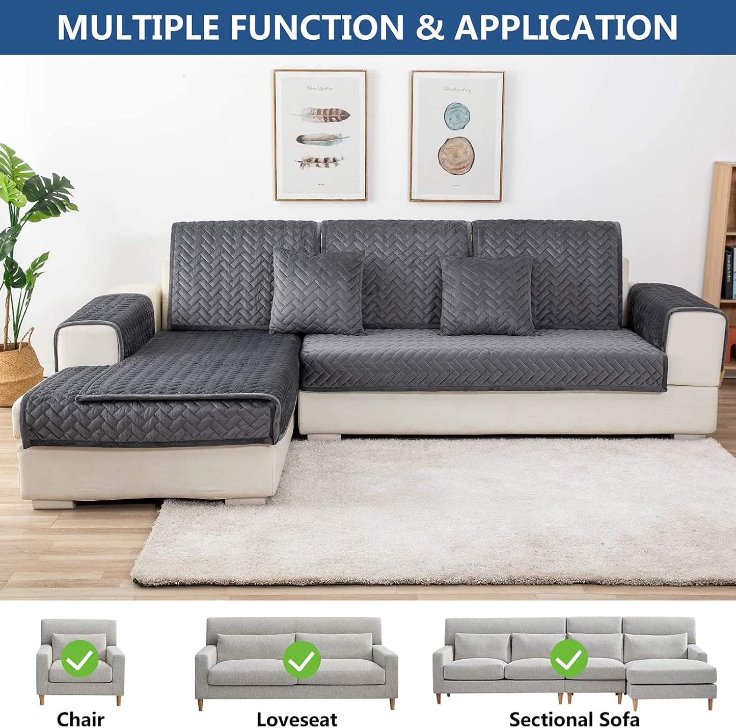 Eismodra Throw Pillows,Couch Cover,Sofa Cover,Sectional Couch Covers for 3 Cushion Couch,Sofa Slipcovers for Dogs Cats Pet Loveseat Recliner Leather L Shaped,Dark Gray 18 x 18 Inches (Only 1 Piece)