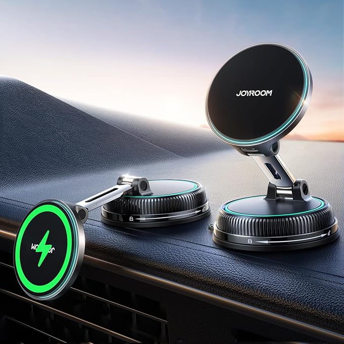 JOYROOM Only for iPhone 15W Magsafe Car Charger with Vacuum & Gel Strong Suction, 360° Vacuum Magnetic Car Phone Holder Charger, Car Mount for iPhone 17 Pro Max Air 16 15 14 13 12, Blue