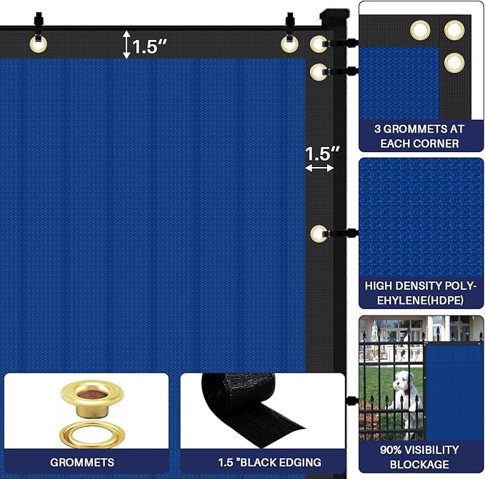 Windscreen4less Privacy Fence Screen Heavy Duty Windscreen Fencing Mesh Fabric Shade Net Cover with Brass Grommtes for Outdoor Wall Garden Yard Pool Deck, 8'x166' Blue