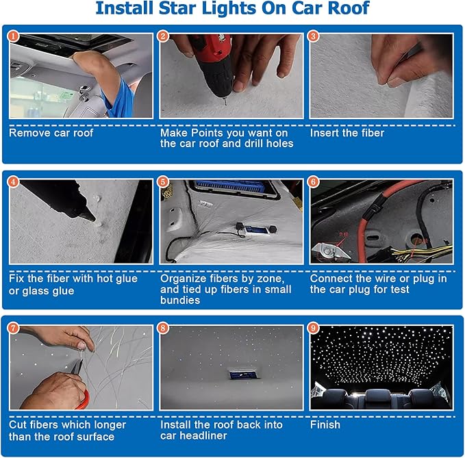 AMKI Updated 16W RGBW Fiber Optic Light Twinkle + Sound Activated Mixed 350pcs 0.03in 6.5ft Cables APP Remote Music Control Car Home Starlight Headliner Star Ceiling Light Kit