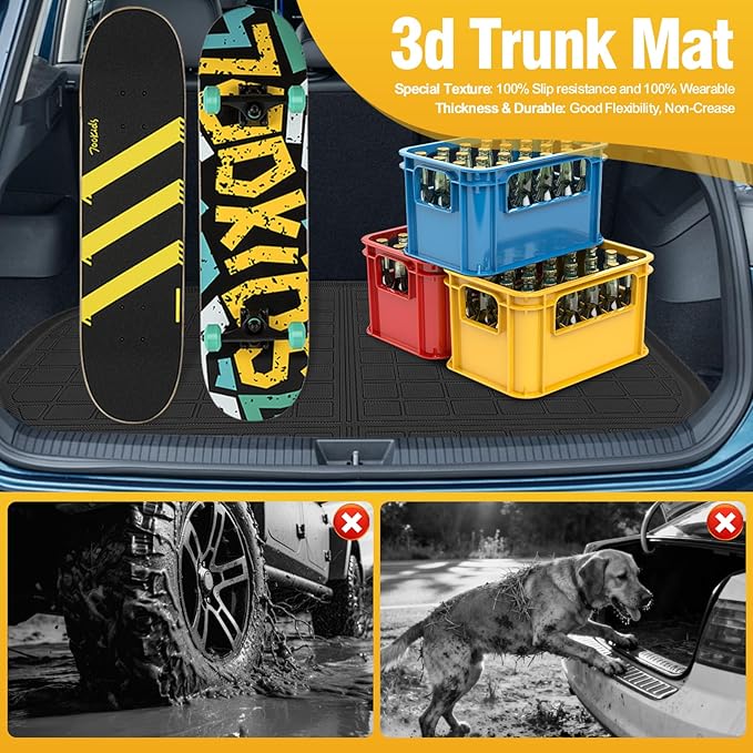 Trunk Liner Cargo Liners for Toyota RAV4 2006-2012 Rear Trunk Floor Mats with Backrest Mat 3D Boot Tray All-Weather TPE Black
