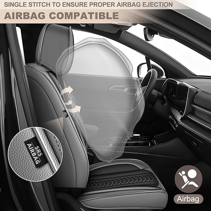 TTX LIGHTING for Jeep Grand Cherokee 2005-2026 Seat Covers: Waterproof Leather Seat Protector with Airbag Compatible (2 Front Seats,Black&Gray)