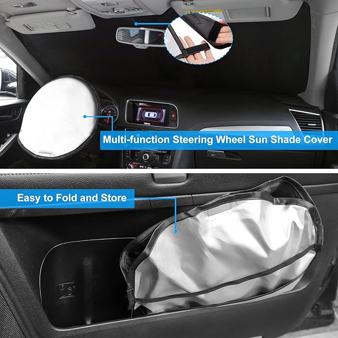 Windshield Sun Shade Custom Fit for 2017-2024 2025 Jeep Compass Accessories Foldable Sunshade Sun Blocker Protect Car from Sun Rays & Heat Damage Keep Car Cooler